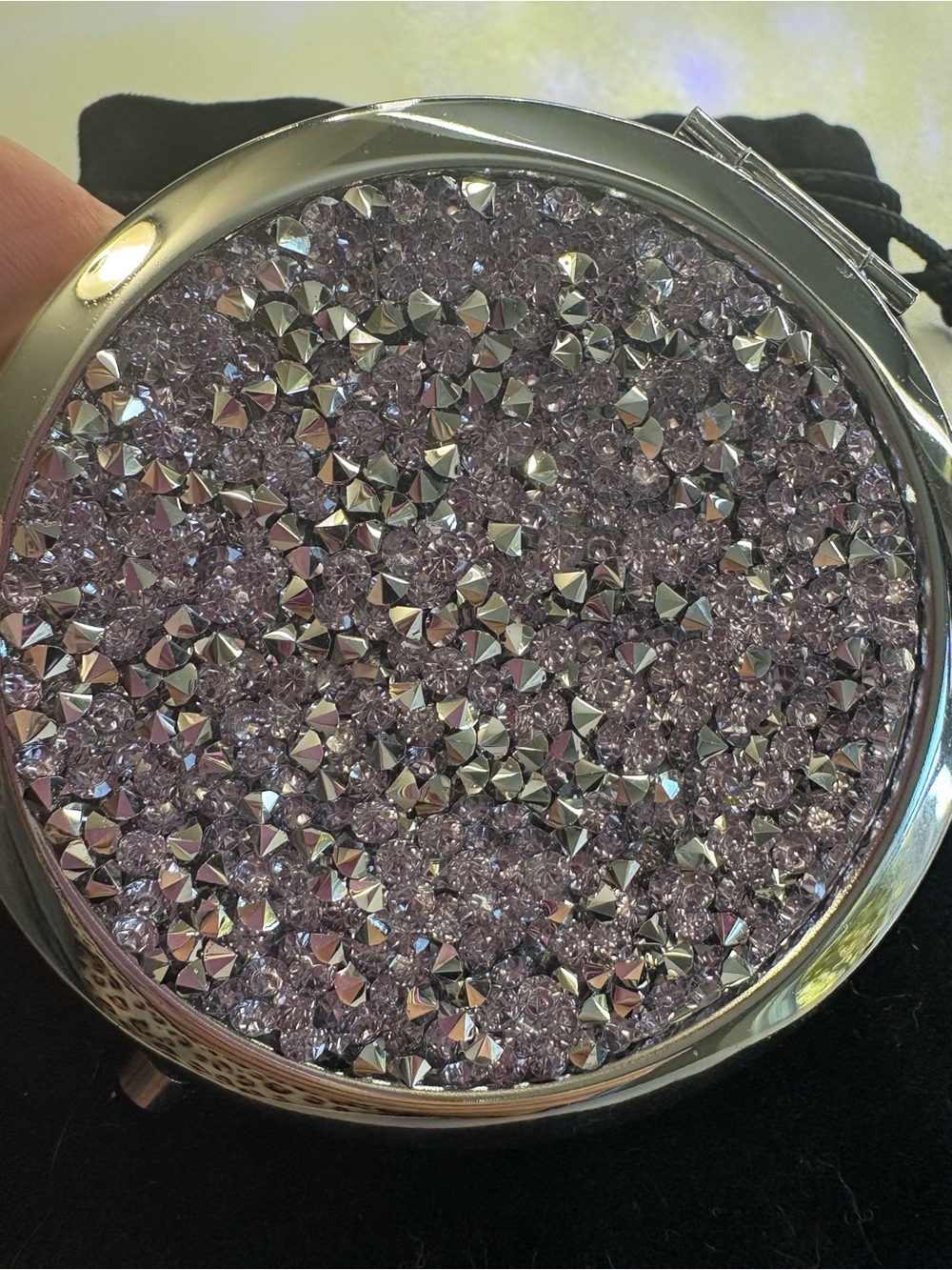 Silver Double Compact with crystal encrusted top lid - Picture 4 of 5